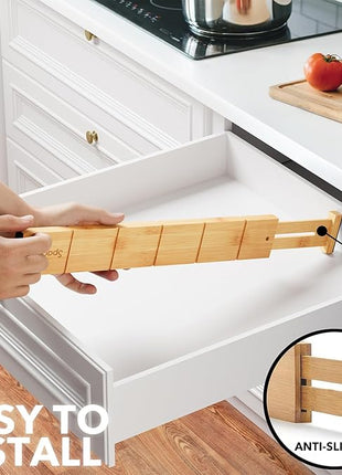 SpaceAid Bamboo Drawer Dividers with Inserts and Labels, Kitchen Adjustable Drawer Organizers, Expandable Organization for Home, Office, Dressers, 7 Dividers with 15 Inserts (17"-22" Natural)