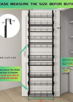 10-Tier Over The Door Pantry Organizer, Pantry Organization and Storage, Black Metal Hanging Adjustable Basket, Wall Spice Rack Seasoning Shelves, Home & Kitchen Essentials