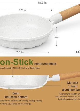 COOKLOVER Nonstick Frying Pan 100% PFOA Free Cookware Induction Skillet Stir Fry Pan (White, 7.9 inch)