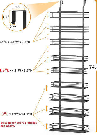 Moforoco 9-Tier Over The Door Pantry Organizer, Pantry Organization and Storage, Black Hanging Basket Wall Spice Rack Seasoning Shelves, Home & Kitchen Bedroom Bathroom House Essentials