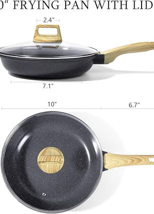 GiPP Ceramic Nonstick Frying Pan with Lid - 10" Healthy Non-Toxic Non Stick Skillet Omelette Pans, Induction Compatible Chef Pan, PFAS & PFOA-Free, Dishwasher Safe, Stay Cool Handles