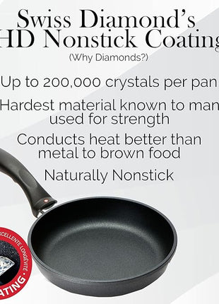 Swiss Diamond 8 Inch Frying Pan Nonstick Diamond Frying Pan, Aluminum Coated Skillet, Dishwasher Safe and Oven Safe Fry Pans with Ergonomic Handle