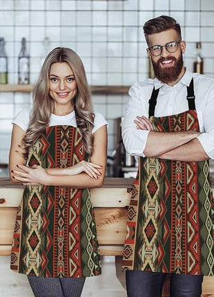 EKOBLA Aztec Print Aprons American Style Decorative Geometric Ornament Tribal Design Waterproof Resistant Chef Cooking Kitchen BBQ Adjustable Aprons for Women Men 27x31 Inch