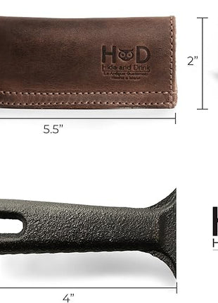 Hide & Drink, Full Grain Leather Hot Handle, Cast Iron Protector, Panhandle Potholder, Double Layered, Double Stitched, Slides On/Off Easily onto Metal Skillet Grips, Handmade, Bourbon Brown