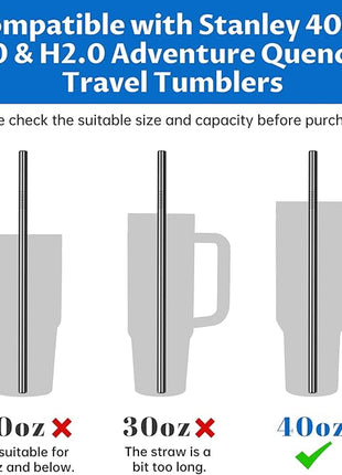 Tomorotec 40oz Straws, 14PCS Stainless Steel Replacement Straws for Stanley 40oz Adventure Quencher Travel Tumblers with Cleaning Brushes 2PCS, Food-Grade, Dishwasher Safe for Smoothies (Black)