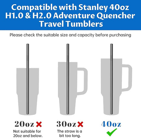 Tomorotec 40oz Straws, 14PCS Stainless Steel Replacement Straws for Stanley 40oz Adventure Quencher Travel Tumblers with Cleaning Brushes 2PCS, Food-Grade, Dishwasher Safe for Smoothies (Black)