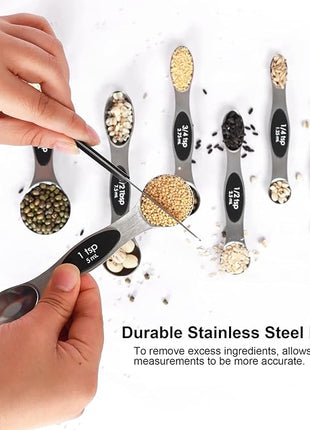 Magnetic Measuring Spoons Set Stainless Steel with Leveler, Stackable Metal Tablespoon Measure Spoon for Baking, Cups and Spoon Set Kitchen Gadgets Apartment Essentials Fits in Spice Jars