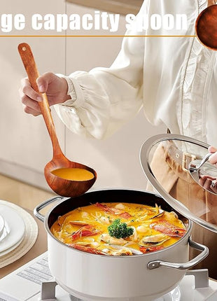 Wooden Spoons for Cooking, 1 Pcs Natural Teak Wooden Cooking Spoons for Non-Stick