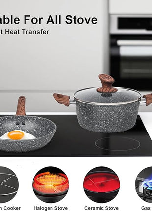 Granite Pots and Pans Set Non Stick, 11 Piece Die-Cast Induction Cookware Set, Nonstick Kitchen Cooking Set w/Frying Pans & Saucepans, PFOA Free