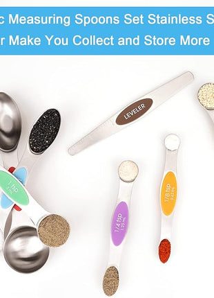Aovchei 7 PCS Magnetic Measuring Spoons Set, Dual Sided, Stainless Steel Small Tablespoon, Teaspoons, Fits in Spice Jars, for Dry and Liquid, MultiColor