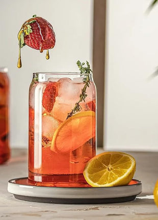 Le'raze Set of 6 Can Shaped Margarita Drinking Glasses Goblet - 16oz Clear Cups for Cocktails, Iced Coffee, Tea, Soda, Whiskey and Beer