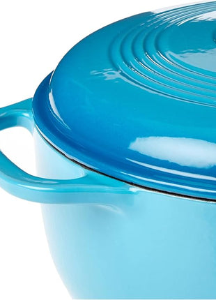 Lodge 6 Quart Enameled Cast Iron Dutch Oven with Lid – Dual Handles – Oven Safe up to 500° F or on Stovetop - Use to Marinate, Cook, Bake, Refrigerate and Serve – Cornflower Blue