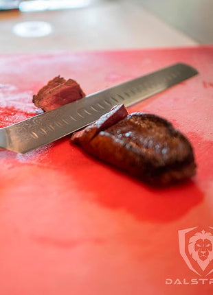 Dalstrong Slicing Carving Knife - 12 inch Granton Edge - Shogun Series - Damascus - Japanese AUS-10V Super Steel Kitchen Knife - Vacuum Treated - Crimson Red ABS Handle - Razor Sharp Knife - w/Sheath