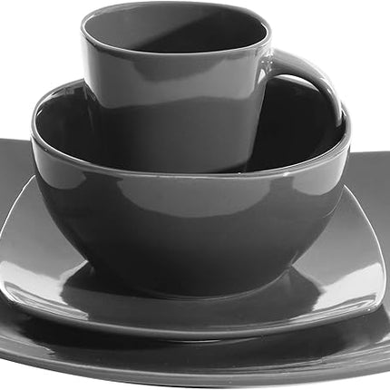 Gibson Soho Lounge Square Reactive Glaze Dinnerware Set, Grey - 97558.16RM, Service for 4 (16pcs)