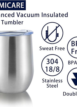 DOMICARE Stainless Steel Wine Tumbler Bulk with Lid, Personalized Insulated Tumblers Set, 12oz Travel Coffee Cups Pack of 4, Stainless steel