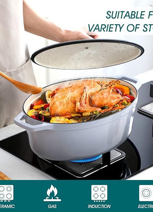 vancasso Enameled Cast Iron Dutch Oven, 9.3 Quart Dutch Oven Pot with Lid, Oval Dutch Oven Cast Iron Pot with Non Stick Enamel Coating for Bread Baking