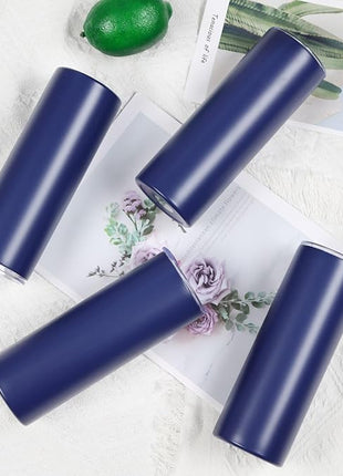 4 Pack 20 Oz Straight Skinny Tumblers,Individually Gift Boxed Stainless Steel Slim Skinny Tumbler Set Bulk, 20 Oz Insulated Slim Thin Travel Tumbler Cup for Diy, Navy