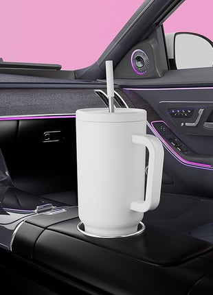 Meoky 40 oz Tumbler with Handle and Straw: Stainless Steel Insulated Tumbler with Lid and Straw - 100% Leak Proof Tumbler for Car Cup Holders - Travelers Commuters Workers, White