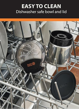 KRUPS: 3oz Coffee Grinder, Ultimate Silent Vortex Plastic and Stainless Steel Grinder with Removable Bowl Mess-Free, 8 Times Quieter, 2 Speeds 240 Watts,Dry Herbs,Dishwasher Safe,12 cups ground Silver