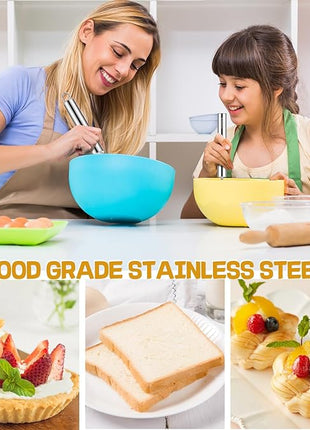 NileHome Stainless Steel Whisk Set 8" 10" Hand Blender + 12" Semi-Automatic Rotary Kitchen Whisk Kitchen Wisk Wire Whisks for Cooking, Whisking, Blending, Beating, Stirring- 3 Pack...