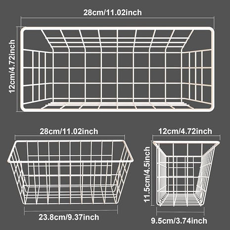 MaraFansie Wall Wire Baskets Adhesive Basket Hanging Kitchen Baskets No Drilling for Cabinet & Pantry Organization and Kitchen, Bathroom, Bedroom Storage, 4 Pack, White