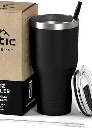 Arctic Tumblers | 30 oz Matte Black Insulated Tumbler with Straw & Cleaner - Retains Temperature up to 24hrs - Non-Spill Splash Proof Lid, Double Wall Vacuum Technology, BPA Free & Built to Last