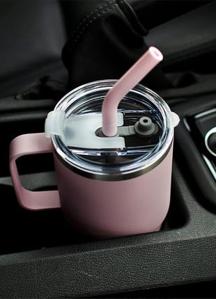 Sursip 24 oz Insulated Cup with Handle, Double Wall Vacuum Stainless Steel Tumbler with Straw and 2 Lids, For Cold/Hot Drinks, Coffee Travel Mug for Car/Home/Office/Party/Camping (Lilac-1 Pack)