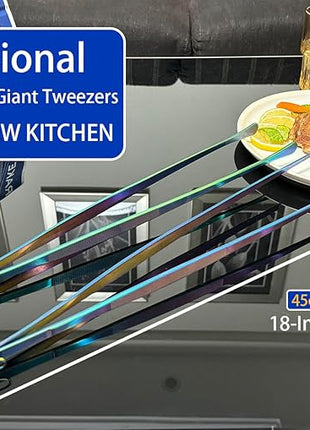 JETKONG 2 Pcs 18 Inch (45cm) Stainless Steel Grill Tongs Heavy Duty Giant Tweezer Tongs, Extra Large Tweezers Tools for Cooking, Grilling, BBQ and Turning Food (Rainbow)