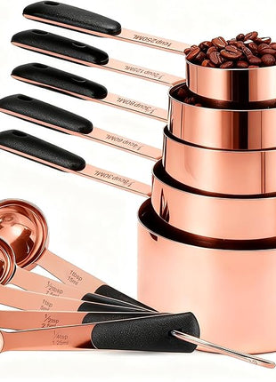 Measuring Cups and Spoons Set, Rose Gold Plated Stainless Steel 10 Piece for Cooking and Baking (5 Cups + 5 Spoons RoseGold)