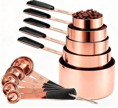 Measuring Cups and Spoons Set, Rose Gold Plated Stainless Steel 10 Piece for Cooking and Baking (5 Cups + 5 Spoons RoseGold)
