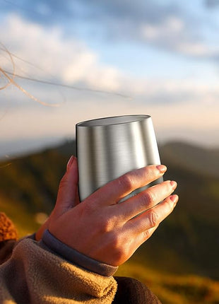 THILY Metal Stemless Insulated Wine Glass T1 Triple-insulated Stainless Steel Wine Tumbler with Lid and Straw, Reusable, Keep Cold & Hot for Wine, Coffee, Drinks, Champagne, Beverage, Silver