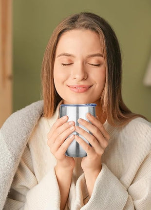 MEZMUT 12oz Insulated Wine Tumbler with Lid Double Wall Vacuum Stainless Steel Wine Glass Coffee Mug Insulated Tumbler Cup for Champaign, Cocktail, Beer (Silver,4 Pack)