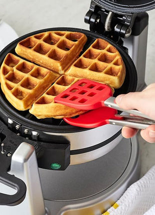 Tovolo Waffle Tongs Mini Silicone Kitchen Tongs for Cooking Serving Flat Stainless Steel Small Tongs with Silicone Tips for Salads Belgian Waffles Air Fryer Appetizers Dishwasher Safe Candy Apple Red