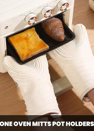 4 Pieces Oven Mitts and Pot Holders of Macaron Color Thickened Non-Slip Silicone Kitchen Gloves, Heat Resistant up to 500F, Essential for Kitchen Baking (makal-bai)