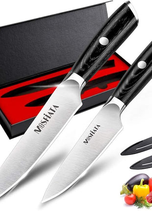 MOSFiATA 5” Chef Knife and 3.5" Fruit Knife Set with Knife Sheath, German High Carbon Stainless Steel EN.4116 with Micarta Handle and Gift Box for Vegetable and Fruit Cutting