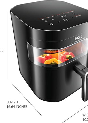 T-fal Infrared Air Fryer, 2x Faster Than Traditional Heating*, Large Air Fryer Dehydrator Combo, 8 Cooking Functions, Window With Light, No-Shake Technology, Dishwasher Safe, 1800W, Black