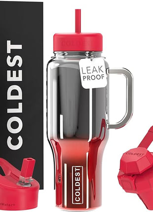 Coldest Tumbler with Handle and Straw - 100% Spill Proof Tumbler with Straw (3 Lids) - Stainless Steel Insulated Leakproof Tumblers for Women & Men - Cup Holder Friendly - 36 oz (Fire Nova)