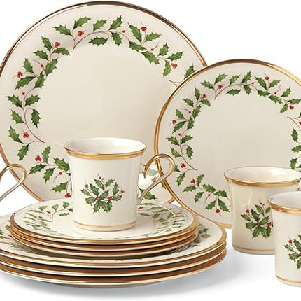 Lenox Dinnerware Set, Holiday 12-Piece Set, Service For 4, Porcelain Plate, Berry Motif With 24-Karat Gold Accents, Christmas Dinner Plates, Salad Plates And Mugs, Dishwasher Safe (Assorted, 12 Piece)