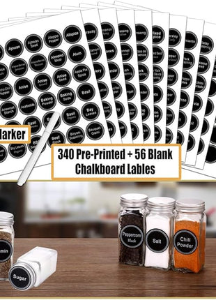 SWOMMOLY Spice Rack Organizer with 72 Empty Square Spice Jars, 340 Spice Labels with Chalk Marker and Funnel Complete Set,for Countertop,Cabinet or Wall Mount, Black
