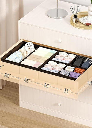 DIMJ Drawer Organizers Clothes, Set of 16 Dresser Organizer Bins, Fabric Closet Organizers and Storage, Shallow Drawer Dividers for Nursery, Clothing, Baby Clothes, Socks, Underwears, Tie (Black)