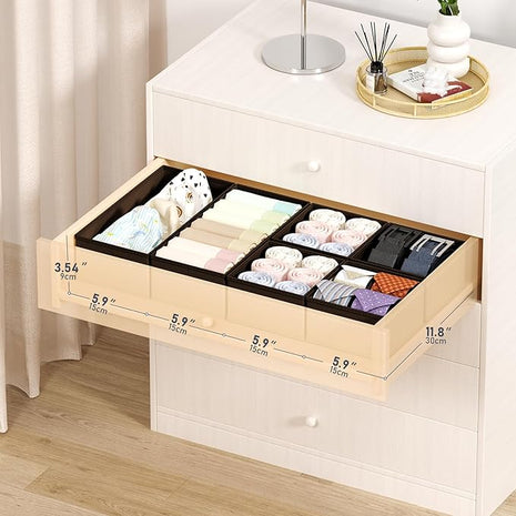 DIMJ Drawer Organizers Clothes, Set of 16 Dresser Organizer Bins, Fabric Closet Organizers and Storage, Shallow Drawer Dividers for Nursery, Clothing, Baby Clothes, Socks, Underwears, Tie (Black)