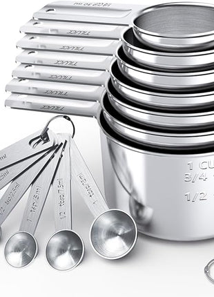 TILUCK Stainless Steel Measuring Cups & Spoons Set,Coffee Scoop Spoon,Kitchen Gadgets for Cooking & Baking,Set of