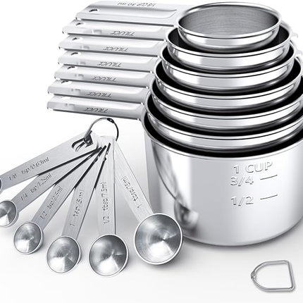 TILUCK Stainless Steel Measuring Cups & Spoons Set,Coffee Scoop Spoon,Kitchen Gadgets for Cooking & Baking,Set of