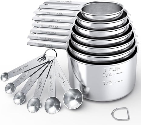 TILUCK Stainless Steel Measuring Cups & Spoons Set,Coffee Scoop Spoon,Kitchen Gadgets for Cooking & Baking,Set of