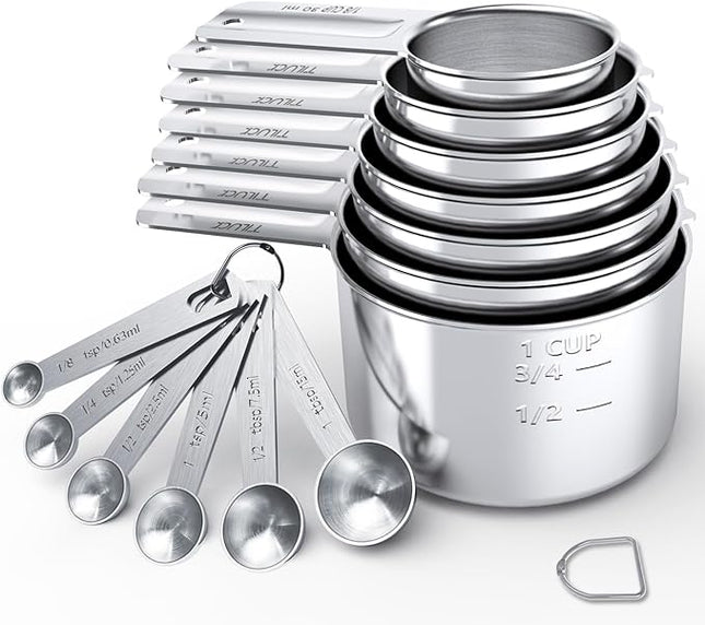 TILUCK Stainless Steel Measuring Cups & Spoons Set,Coffee Scoop Spoon,Kitchen Gadgets for Cooking & Baking,Set of