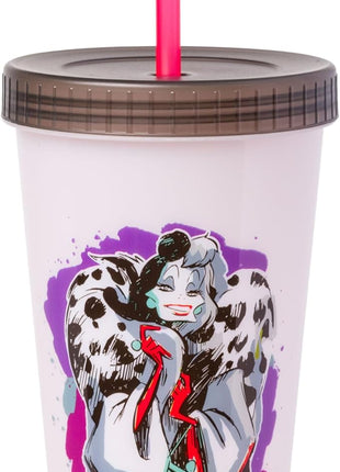 Silver Buffalo Disney Villains 4 pack Color Change Plastic Tumbler Featuring The Evil Queen, Cruella De Vil, Ursula, and Maleficent, 24 Ounces