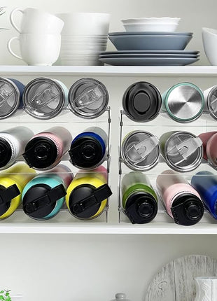 4 Pack Water Bottle Organizer, Stackable Kitchen Pantry Organization and Storage Shelf, Plastic Bottle Holder for Fridge Kitchen Cabinet Organizer and Storage, Tumbler Mug Cup Organizer