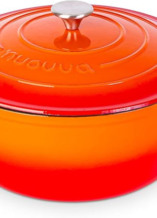 Cast Iron Dutch Oven with Lid – Non-Stick Ovenproof Enamelled Casserole Pot – Sturdy Dutch Oven Cookware – Orange, 7.3-Quart, 30cm – by Nuovva