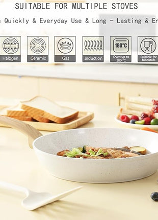 Non Stick Pots and Pans Set, Healthy Ceramic Cookware Set, 12pcs Kitchen Cooking Pots and Frying Sauce Saute Pans Set, PFAS-Free with Kitchen Utensils and Lid, Tan