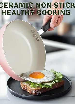 Cook N Home Pots and Pans Set Nonstick, 10-Piece Ceramic Kitchen Cookware Sets, Nonstick Cooking Set with Saucepans, Frying Pans, Dutch Oven Pot with Lids, Pink